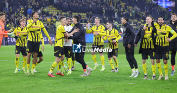 2024-11-05 - Players of Borussia Dortmund celebrate at full time during the UEFA Champions League, League phase, Matchday 4 football match between Borussia Dortmund and Sturm Graz on 5 November 2024 at Signal Iduna Park in Dortmund, Germany - FOOTBALL - CHAMPIONS LEAGUE - BORUSSIA DORTMUND V STURM GRAZ - UEFA CHAMPIONS LEAGUE - SOCCER