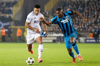 2024-11-06 - Club Brugge defender Joel Ordonez (4) battles with Aston Villa forward Ollie Watkins (11) during the UEFA Champions League, League phase, Matchday 4 football match between Club Brugge and Aston Villa on 6 November 2024 at Jan Breydel Stadion in Brugge, Belgium - FOOTBALL - CHAMPIONS LEAGUE - CLUB BRUGGE V ASTON VILLA - UEFA CHAMPIONS LEAGUE - SOCCER