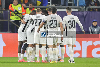 2024-11-06 - Young Boys Bern players celebrate the Kastriot Imeri's goal 0-1 during the UEFA Champions League, League phase, Matchday 4 football match between Shakhtar Donetsk and Young Boys Bern on 6 November 2024 at Veltins-Arena in Gelsenkirchen, Germany - FOOTBALL - CHAMPIONS LEAGUE - SHAKHTAR DONETSK V YOUNG BOYS - UEFA CHAMPIONS LEAGUE - SOCCER