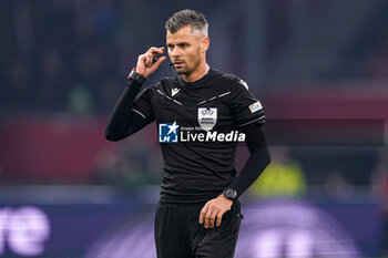 2024-03-07 - Referee Enea Jorgji during the UEFA Europa Conference League, Round of 16, 1st leg football match between AFC Ajax and Aston Villa FC on March 7, 2024 at Johan Cruijff ArenA in Amsterdam, Netherlands - FOOTBALL - CONFERENCE LEAGUE - AJAX V ASTON VILLA - UEFA CONFERENCE LEAGUE - SOCCER