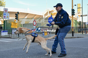 2024-03-14 - Security measures with police's explosives detection dogs outside Artemio Franchi stadium - ACF FIORENTINA VS MACCABI HAIFA FC - UEFA CONFERENCE LEAGUE - SOCCER