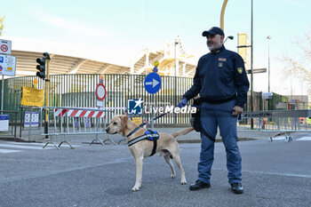 2024-03-14 - Security measures with police's explosives detection dogs outside Artemio Franchi stadium - ACF FIORENTINA VS MACCABI HAIFA FC - UEFA CONFERENCE LEAGUE - SOCCER