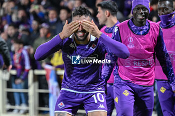 2024-04-18 - ACF Fiorentina's forward Nicolas Gonzalez celebrates after scoring a goal - ACF FIORENTINA VS FC VIKTORIA PLZEN - UEFA CONFERENCE LEAGUE - SOCCER