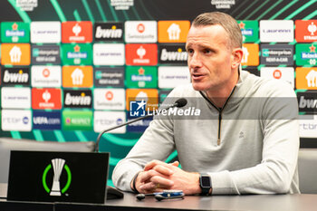 2024-04-11 - Coach Nicky Hayen of Club Brugge KV during a press conference following the UEFA Europa Conference League, Quarter-finals, 1st leg football match between Club Brugge KV and PAOK Saloniki on April 11, 2024 at Jan Breydelstadion in Brugge, Belgium - FOOTBALL - CONFERENCE LEAGUE - CLUB BRUGGE V PAOK - UEFA CONFERENCE LEAGUE - SOCCER
