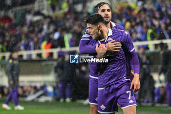 2024-05-02 - ACF Fiorentina's forward Riccardo Sottil celebrates after scoring a goal with ACF Fiorentina's defender Luca Ranieri - ACF FIORENTINA VS CLUB BRUGGE - UEFA CONFERENCE LEAGUE - SOCCER