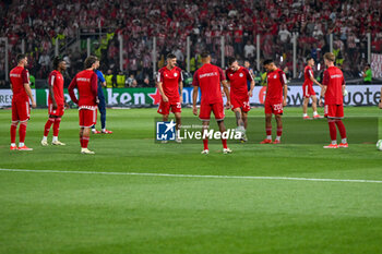 2024-05-29 - Olympiacos F.C. team during warm up during UEFA Europa Conference League 2024 final soccer match between Olympiacos F.C. vs. A.C.F. Fiorentina at OPAP Arena, Athens, 29th of May 2024 - FINAL - OLYMPIACOS VS ACF FIORENTINA - UEFA CONFERENCE LEAGUE - SOCCER