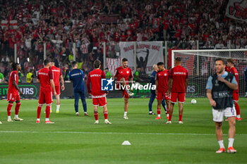 2024-05-29 - Olympiacos F.C. team during warm up during UEFA Europa Conference League 2024 final soccer match between Olympiacos F.C. vs. A.C.F. Fiorentina at OPAP Arena, Athens, 29th of May 2024 - FINAL - OLYMPIACOS VS ACF FIORENTINA - UEFA CONFERENCE LEAGUE - SOCCER