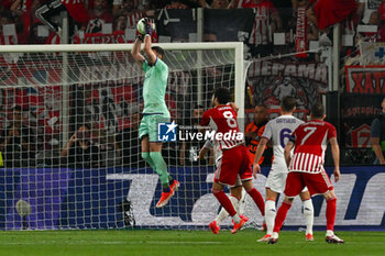 2024-05-29 - Pietro Terracciano (A.C.F. Fiorentina) saves the ball during UEFA Europa Conference League 2024 final soccer match between Olympiacos F.C. vs. A.C.F. Fiorentina at OPAP Arena, Athens, 29th of May 2024 - FINAL - OLYMPIACOS VS ACF FIORENTINA - UEFA CONFERENCE LEAGUE - SOCCER