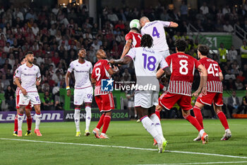 2024-05-29 - Nikola Milenkovic (A.C.F. Fiorentina) overhead kick the ball during UEFA Europa Conference League 2024 final soccer match between Olympiacos F.C. vs. A.C.F. Fiorentina at OPAP Arena, Athens, 29th of May 2024 - FINAL - OLYMPIACOS VS ACF FIORENTINA - UEFA CONFERENCE LEAGUE - SOCCER