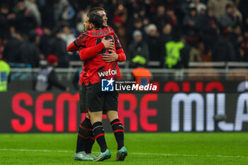 2024-01-02 - Luka Jovic of AC Milan celebrates the victory at the end of the match with Alessandro Florenzi of AC Milan during Coppa Italia 2023/24 football match between AC Milan and Cagliari Calcio at San Siro Stadium, Milan, Italy on January 02, 2024 - AC MILAN VS CAGLIARI CALCIO - ITALIAN CUP - SOCCER