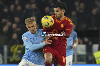 2024-01-10 - Gustav Isaksen of S.S. Lazio and Leandro Paredes of A.S. Roma during the quarter-final of the Frecciarossa Italian Cup between S.S. Lazio vs A.S. Roma, 10 January 2024 at the Olympic Stadium in Rome. - SS LAZIO VS AS ROMA - ITALIAN CUP - SOCCER