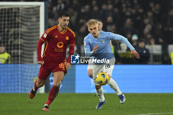 2024-01-10 - Gustav Isaksen of S.S. Lazio and Leandro Paredes of A.S. Roma during the quarter-final of the Frecciarossa Italian Cup between S.S. Lazio vs A.S. Roma, 10 January 2024 at the Olympic Stadium in Rome. - SS LAZIO VS AS ROMA - ITALIAN CUP - SOCCER
