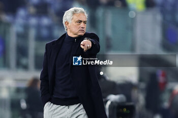 2024-01-10 - Jose' Mourinho head coach of Roma gestures during the Italian Cup, Coppa Italia, quarter final football match between SS Lazio and AS Roma on January 10, 2024 at Stadio Olimpico in Rome, Italy - FOOTBALL - ITALIAN CUP - LAZIO V ROMA - ITALIAN CUP - SOCCER