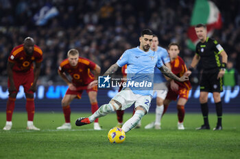 2024-01-10 - Mattia Zaccagni of Lazio scores 1-0 goal by penalty during the Italian Cup, Coppa Italia, quarter final football match between SS Lazio and AS Roma on January 10, 2024 at Stadio Olimpico in Rome, Italy - FOOTBALL - ITALIAN CUP - LAZIO V ROMA - ITALIAN CUP - SOCCER