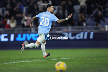 2024-01-10 - Mattia Zaccagni of Lazio celebrates after scoring 1-0 goal by penalty during the Italian Cup, Coppa Italia, quarter final football match between SS Lazio and AS Roma on January 10, 2024 at Stadio Olimpico in Rome, Italy - FOOTBALL - ITALIAN CUP - LAZIO V ROMA - ITALIAN CUP - SOCCER