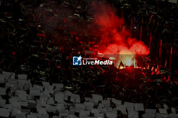 2024-05-15 - Supporters Atalanta during the Italian Cup final football match between Atalanta and Juventus at Stadio Olimpico on May 15,2024 in Rome, Italy. - FINAL - JUVENTUS FC VS ATALANTA BC - ITALIAN CUP - SOCCER