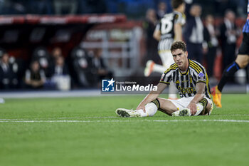 2024-05-15 - Juventus' Serbian forward Dusan Vlahovic looks during the Italian Cup final football match between Atalanta and Juventus at Stadio Olimpico on May 15,2024 in Rome, Italy. - FINAL - JUVENTUS FC VS ATALANTA BC - ITALIAN CUP - SOCCER