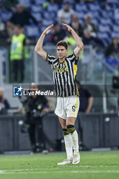 2024-05-15 - Juventus' Serbian forward Dusan Vlahovic gesticulate during the Italian Cup final football match between Atalanta and Juventus at Stadio Olimpico on May 15,2024 in Rome, Italy. - FINAL - JUVENTUS FC VS ATALANTA BC - ITALIAN CUP - SOCCER