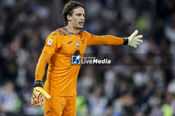 2024-05-15 - Atalanta's Italian goalkeeper Marco Carnesecchi gesticulate during the Italian Cup final football match between Atalanta and Juventus at Stadio Olimpico on May 15,2024 in Rome, Italy. - FINAL - JUVENTUS FC VS ATALANTA BC - ITALIAN CUP - SOCCER