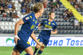 2024-08-10 - Empoli's Jacopo Fazzini celebrates with teammates after scoring the 1-0 goal - EMPOLI FC VS US CATANZARO - ITALIAN CUP - SOCCER