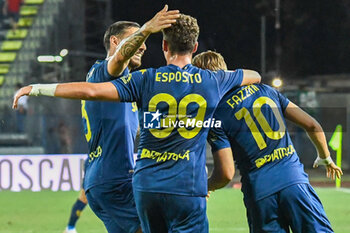 2024-08-10 - Empoli's Jacopo Fazzini celebrates with teammates after scoring the 1-0 goal - EMPOLI FC VS US CATANZARO - ITALIAN CUP - SOCCER