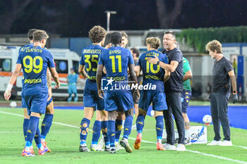 2024-08-10 - Empoli's Jacopo Fazzini celebrates with teammates after scoring the 1-0 goal - EMPOLI FC VS US CATANZARO - ITALIAN CUP - SOCCER