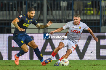 2024-08-10 - Catanzaro's Giovanni Volpe hampered by Empoli's Giuseppe Pezzella - EMPOLI FC VS US CATANZARO - ITALIAN CUP - SOCCER