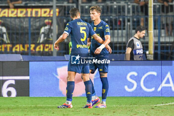 2024-08-10 - Empoli's Sebastiano Esposito celebrates with teammates after scoring the 3-1 goal - EMPOLI FC VS US CATANZARO - ITALIAN CUP - SOCCER