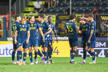 2024-08-10 - Empoli's Sebastiano Esposito celebrates with teammates after scoring the 3-1 goal - EMPOLI FC VS US CATANZARO - ITALIAN CUP - SOCCER