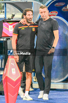 2024-08-10 - Catanzaro's Head Coach Fabio Caserta and Empoli's Head Coach Roberto D'Aversa - EMPOLI FC VS US CATANZARO - ITALIAN CUP - SOCCER