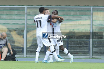 2024-08-10 - Augustus Kargbo of Cesena FC celebrates after scoring during Hellas Verona FC vs Cesena FC, round of 32° Coppa Italia Frecciarossa 2024-25, at MarcAntonio Bentegodi stadium in Verona (VR), Italy, on August 10, 2024. - HELLAS VERONA FC VS CESENA FC - ITALIAN CUP - SOCCER