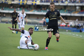 2024-08-10 - Joseph Ceesay of Cesena FC battle for the ball with Darko Lazovic of Hellas Verona FC during Hellas Verona FC vs Cesena FC, round of 32° Coppa Italia Frecciarossa 2024-25, at MarcAntonio Bentegodi stadium in Verona (VR), Italy, on August 10, 2024. - HELLAS VERONA FC VS CESENA FC - ITALIAN CUP - SOCCER