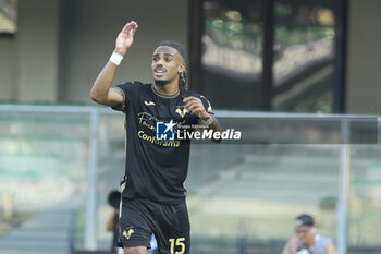 2024-08-10 - Yllan Okou of Hellas Verona FC gestures during Hellas Verona FC vs Cesena FC, round of 32° Coppa Italia Frecciarossa 2024-25, at MarcAntonio Bentegodi stadium in Verona (VR), Italy, on August 10, 2024. - HELLAS VERONA FC VS CESENA FC - ITALIAN CUP - SOCCER