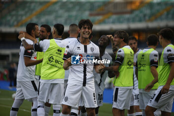 2024-08-10 - Cristian Shpendi of Cesena FC celebrates after scoring during Hellas Verona FC vs Cesena FC, round of 32° Coppa Italia Frecciarossa 2024-25, at MarcAntonio Bentegodi stadium in Verona (VR), Italy, on August 10, 2024. - HELLAS VERONA FC VS CESENA FC - ITALIAN CUP - SOCCER