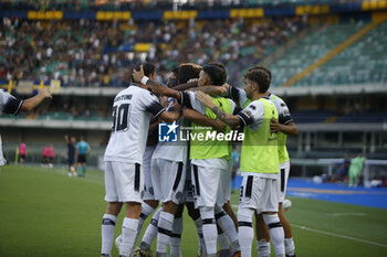 2024-08-10 - Cristian Shpendi of Cesena FC celebrates after scoring during Hellas Verona FC vs Cesena FC, round of 32° Coppa Italia Frecciarossa 2024-25, at MarcAntonio Bentegodi stadium in Verona (VR), Italy, on August 10, 2024. - HELLAS VERONA FC VS CESENA FC - ITALIAN CUP - SOCCER