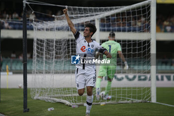 2024-08-10 - Cristian Shpendi of Cesena FC celebrates after scoring during Hellas Verona FC vs Cesena FC, round of 32° Coppa Italia Frecciarossa 2024-25, at MarcAntonio Bentegodi stadium in Verona (VR), Italy, on August 10, 2024. - HELLAS VERONA FC VS CESENA FC - ITALIAN CUP - SOCCER