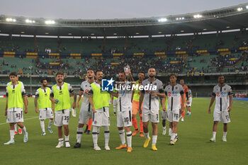 2024-08-10 - Cesena players celebrate the victory at the end of Hellas Verona FC vs Cesena FC, round of 32° Coppa Italia Frecciarossa 2024-25, at MarcAntonio Bentegodi stadium in Verona (VR), Italy, on August 10, 2024. - HELLAS VERONA FC VS CESENA FC - ITALIAN CUP - SOCCER