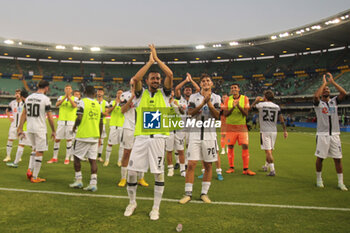 2024-08-10 - Cesena players celebrate the victory at the end of Hellas Verona FC vs Cesena FC, round of 32° Coppa Italia Frecciarossa 2024-25, at MarcAntonio Bentegodi stadium in Verona (VR), Italy, on August 10, 2024. - HELLAS VERONA FC VS CESENA FC - ITALIAN CUP - SOCCER