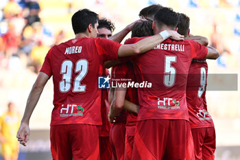 2024-08-12 - Matteo Tramoni of Pisa Sporting Club celebrates after scoring the gol of 0-1 during the Frecciarossa Italian Cup round of 32 match between Frosinone Calcio vs Pisa Sporting Club at Benito Stirpe Stadium on August 12, 2024 in Frosinone, Italy. - FROSINONE CALCIO VS PISA SC - ITALIAN CUP - SOCCER