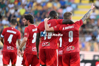 2024-08-12 - Nicholas Bonfanti of Pisa Sporting Club celebrates after scoring the gol of 0-2 during the Frecciarossa Italian Cup round of 32 match between Frosinone Calcio vs Pisa Sporting Club at Benito Stirpe Stadium on August 12, 2024 in Frosinone, Italy. - FROSINONE CALCIO VS PISA SC - ITALIAN CUP - SOCCER