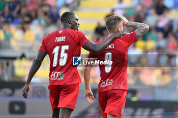 2024-08-12 - Nicholas Bonfanti of Pisa Sporting Club celebrates after scoring the gol of 0-2 during the Frecciarossa Italian Cup round of 32 match between Frosinone Calcio vs Pisa Sporting Club at Benito Stirpe Stadium on August 12, 2024 in Frosinone, Italy. - FROSINONE CALCIO VS PISA SC - ITALIAN CUP - SOCCER