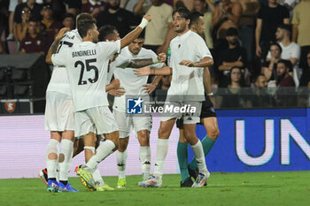 2024-08-12 - Edoardo Soleri of Spezia Calcio celebrates after scoring goal during the Soccer Italian Cup Freccia Rossa between US Salernitana 1919 vs Spezia Calcio at Arechi Stadium - US SALERNITANA VS SPEZIA CALCIO - ITALIAN CUP - SOCCER