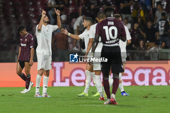 2024-08-12 - Edoardo Soleri of Spezia Calcio celebrates after scoring goal during the Soccer Italian Cup Freccia Rossa between US Salernitana 1919 vs Spezia Calcio at Arechi Stadium - US SALERNITANA VS SPEZIA CALCIO - ITALIAN CUP - SOCCER