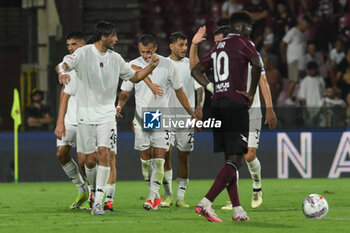 2024-08-12 - Edoardo Soleri of Spezia Calcio celebrates after scoring goal during the Soccer Italian Cup Freccia Rossa between US Salernitana 1919 vs Spezia Calcio at Arechi Stadium - US SALERNITANA VS SPEZIA CALCIO - ITALIAN CUP - SOCCER