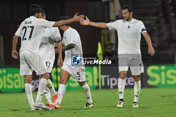 2024-08-12 - Edoardo Soleri of Spezia Calcio celebrates after scoring goal during the Soccer Italian Cup Freccia Rossa between US Salernitana 1919 vs Spezia Calcio at Arechi Stadium - US SALERNITANA VS SPEZIA CALCIO - ITALIAN CUP - SOCCER