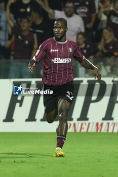 2024-08-12 - Yayah Kallon of US Salernitana 1919 celebrates after scoring goal during the Soccer Italian Cup Freccia Rossa between US Salernitana 1919 vs Spezia Calcio at Arechi Stadium - US SALERNITANA VS SPEZIA CALCIO - ITALIAN CUP - SOCCER