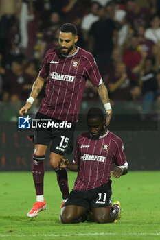 2024-08-12 - Yayah Kallon of US Salernitana 1919 celebrates after scoring goal during the Soccer Italian Cup Freccia Rossa between US Salernitana 1919 vs Spezia Calcio at Arechi Stadium - US SALERNITANA VS SPEZIA CALCIO - ITALIAN CUP - SOCCER