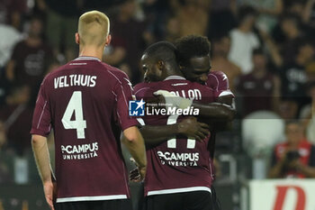 2024-08-12 - Yayah Kallon of US Salernitana 1919 celebrates after scoring goal during the Soccer Italian Cup Freccia Rossa between US Salernitana 1919 vs Spezia Calcio at Arechi Stadium - US SALERNITANA VS SPEZIA CALCIO - ITALIAN CUP - SOCCER