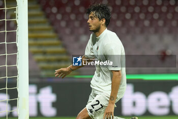 2024-08-12 - Edoardo Soleri of Spezia Calcio celebrates after scoring goal during the Soccer Italian Cup Freccia Rossa between US Salernitana 1919 vs Spezia Calcio at Arechi Stadium - US SALERNITANA VS SPEZIA CALCIO - ITALIAN CUP - SOCCER