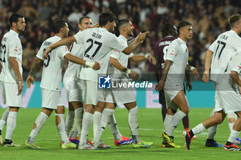 2024-08-12 - Edoardo Soleri of Spezia Calcio celebrates after scoring goal during the Soccer Italian Cup Freccia Rossa between US Salernitana 1919 vs Spezia Calcio at Arechi Stadium - US SALERNITANA VS SPEZIA CALCIO - ITALIAN CUP - SOCCER